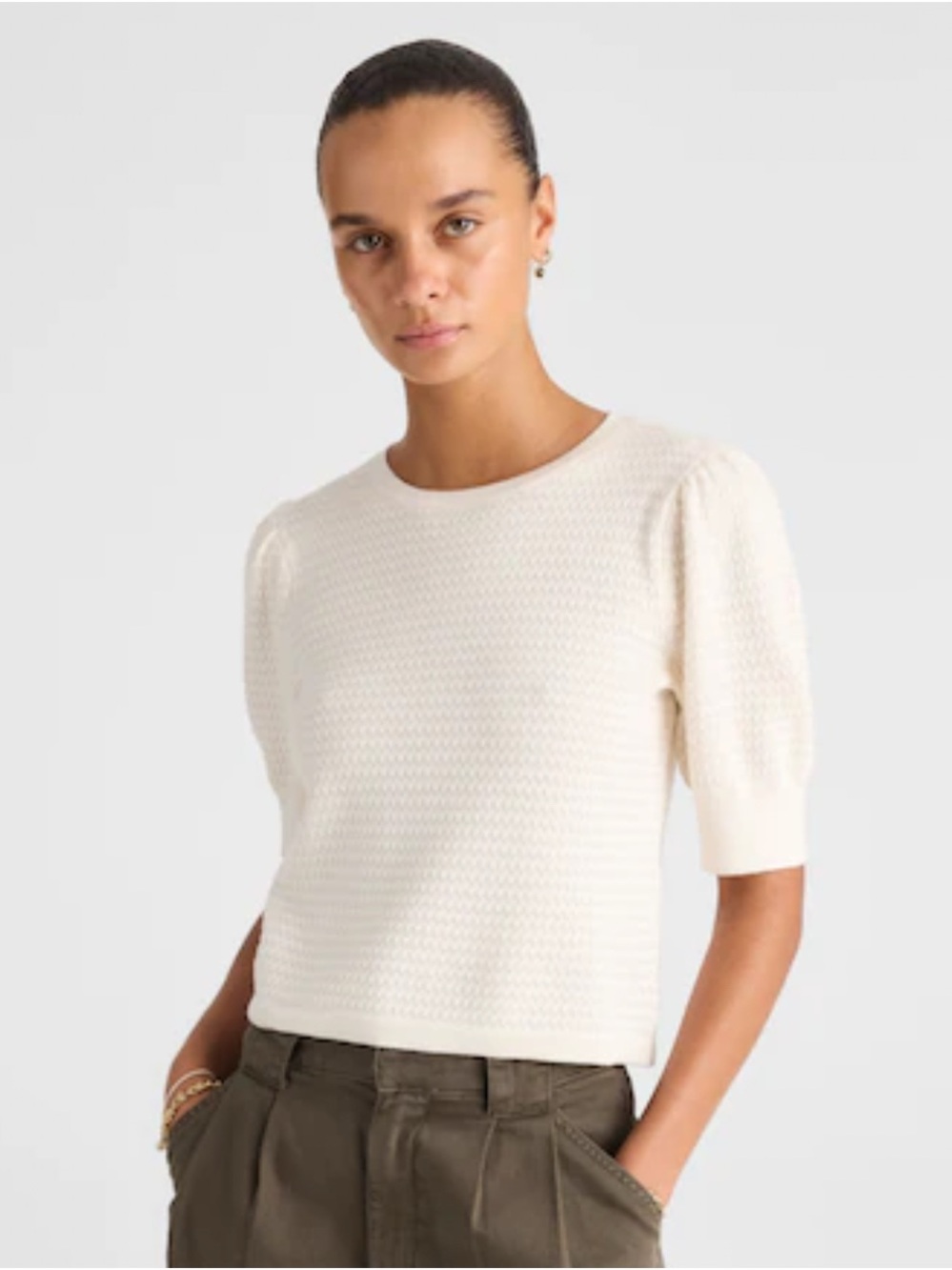 Merino Wool-Silk Blend Madewell Puff-Sleeve Sweater Tee size Small